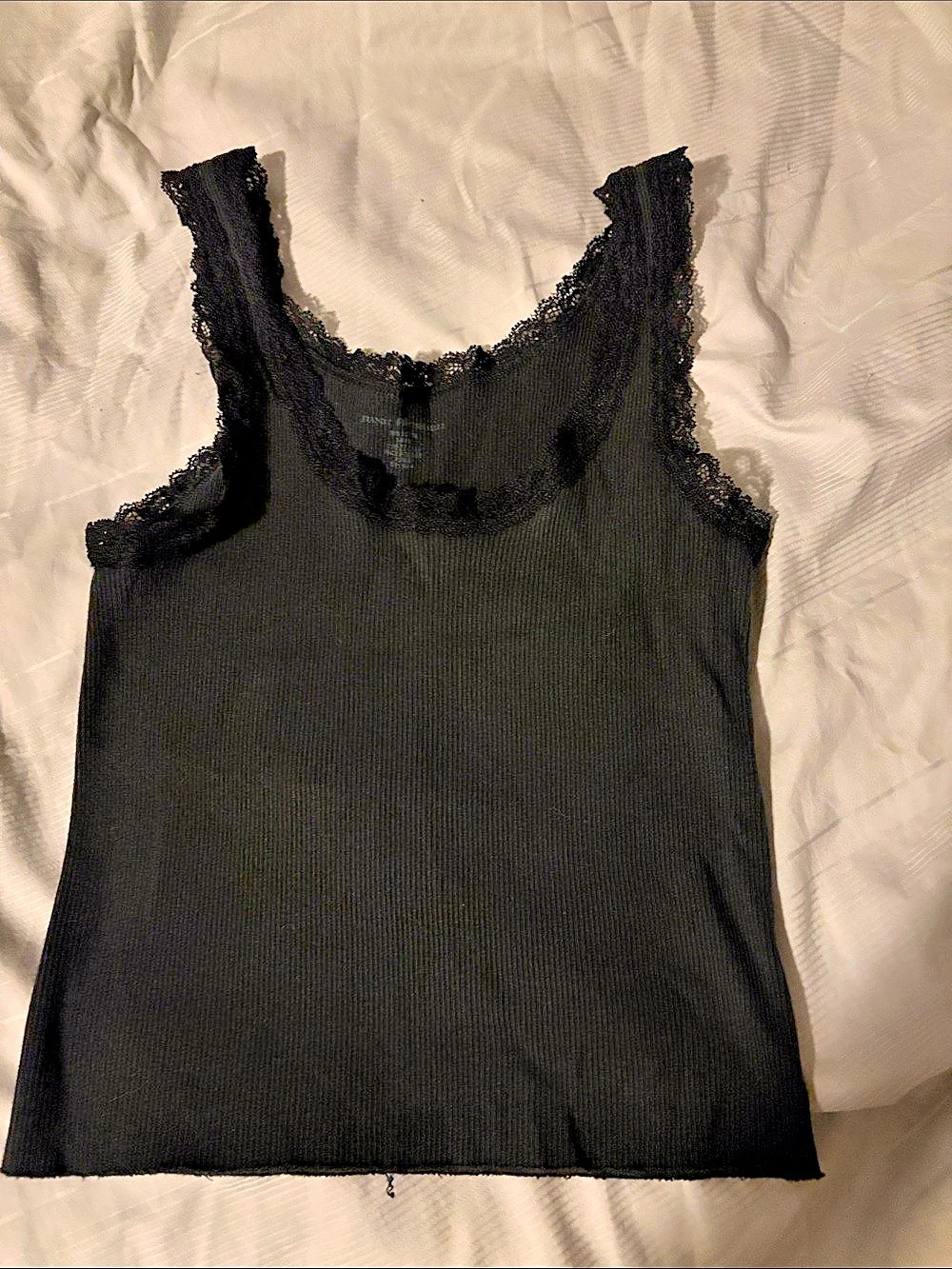 Brandy Melville Black Lace Trim Ribbed Tank Top